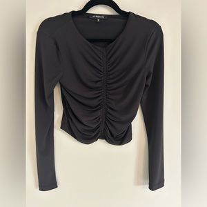 Dynamite Cinch Front Long Sleeve Crop Top